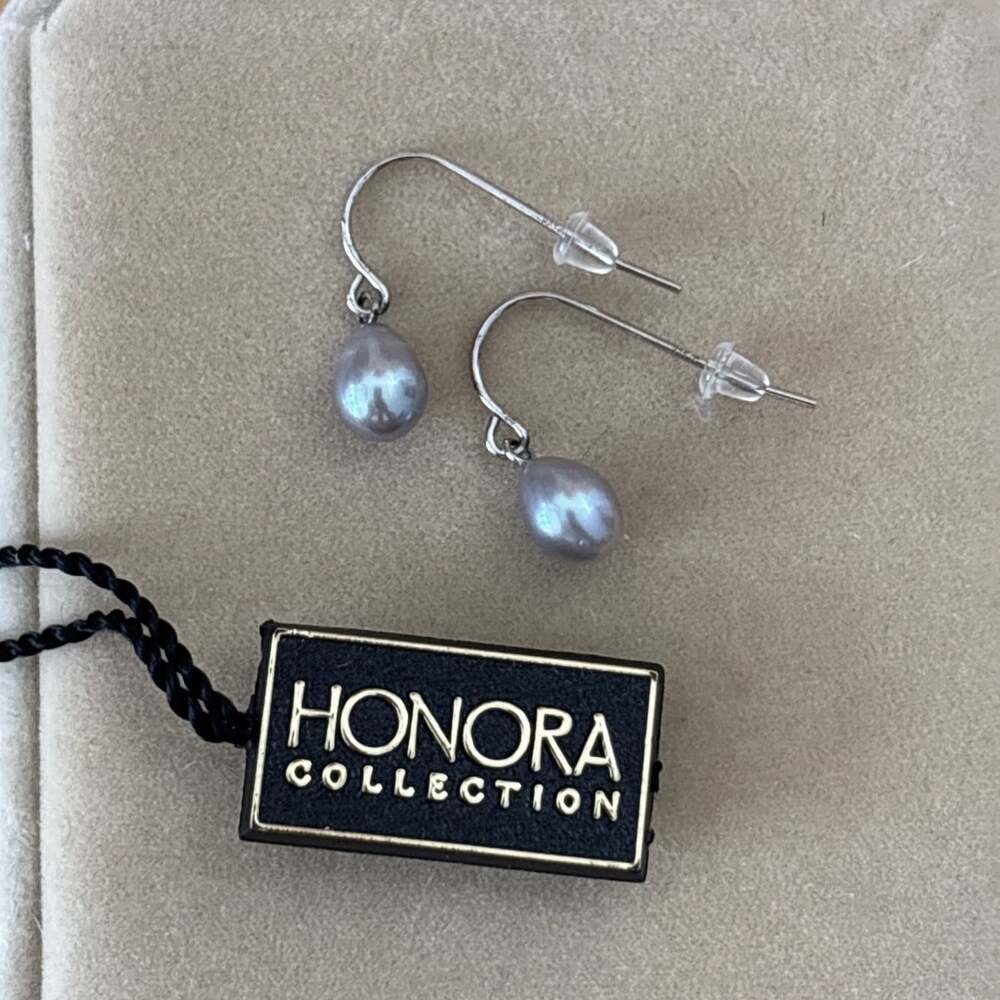 Honora Sterling 8mm Pearl Hook Dangle Earrings Light Gray Irridescent